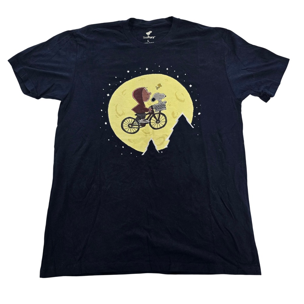 TeeFury Peanuts Snoopy Charlie Brown ET Parody Moon Graphic T-Shirt Navy Large